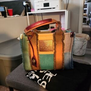 Kurt Geiger Multicolor Striped Canvas Tote with Metallic Accents